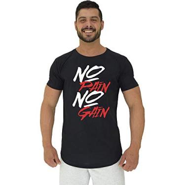 Imagem de Camiseta Longline Masculina MXD Conceito Diversas Estampas (G, Preto No Pain No Gain)