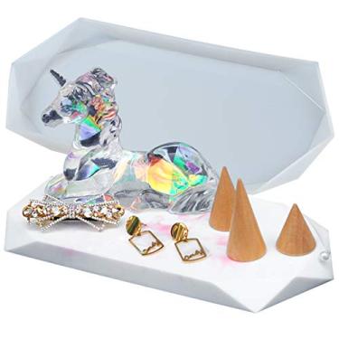 Imagem de FUNSHOWCASE Porta-copos de exibição de joias em resina epóxi e silicone, molde de argila de polímero, cimento de concreto, bandeja de armazenamento "faça você mesmo", suporte de vela, organizador, retângulo multifacetado 23,5 x 10 cm