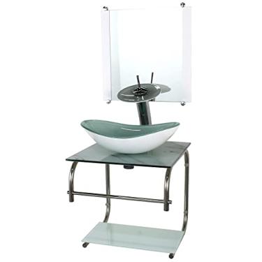 Imagem de GABINETE DE VIDRO CUBA OVAL 40CM INOX MARMORE BRANCO COM TORNEIRA CASCATA