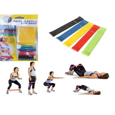 Imagem de Kit Mini Band Faixa Elástica 5 Intensidade Pilates Funcional