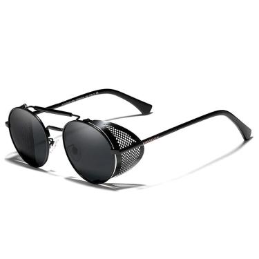 Imagem de Óculos de Sol Masculino Redondo Steampunk Kingseven Proteção Polarizados UV400 Anti-Ref...