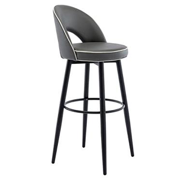 Imagem de Banco De Bar Giratório De Couro PU Com Banco De Encosto Oco, Altura De Balcão De Ilha De Cozinha, Assento De Sala De Jantar Cromado Preto Com Apoio Para Os Pés Redondo Para Café, Lounge, Pub, Cozinha