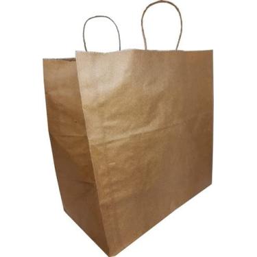 Imagem de 50 Sacolas De Papel Kraft Alça Torcida Delivery Tamanho Grande G 30x31x19