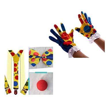 Imagem de Fantasia de Palhaço C/Luva Suspensório Gravata E Nariz - Multicolorido - Adultos - Unissex - Carnaval - Poliéster