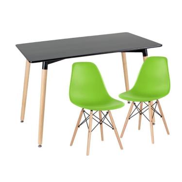 Imagem de Kit - Mesa De Jantar Retangular Eames 60 X 120 Cm Preto + 2 Cadeiras Eiffel Dsw Verde Claro