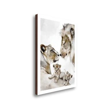 Imagem de Meu Rodapé Quadro Decorativo Grande Família 2 Filhotes Leão Aquarela
