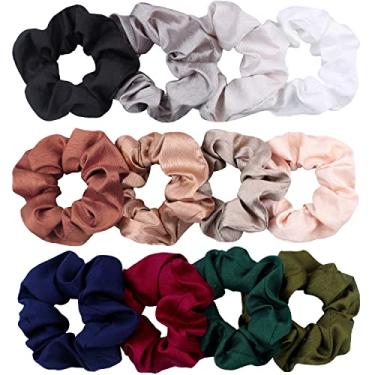 Imagem de IVARYSS Scrunchies escuros para mulheres, cetim premium mais macio do que seda, elásticos sólidos, suporte de rabo de cavalo, acessórios de cabelo, pacote com 12