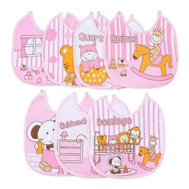 Imagem de Kit Babador Bebê Impermeável Semaninha Algodão 7 Unidades Papi Rosa