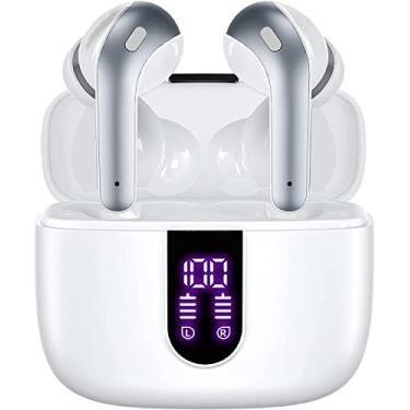 Imagem de EOYHZOO 60H Reprodução Verdadeira Fones de Ouvido Sem Fio Bluetooth Fones De Ouvido Fones De Ouvido com Carregamento Sem display LED De Energia Fio Caso IPX5 À Prova D' Água in-Ear Fones De Ouvido com Microfone de parágrafo computador Telefone TV Inteligente Laptop Esportes (Branco)