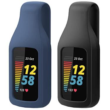Imagem de lepmok Acessório de clipe para Fitbit Charge 5, pacote com 2 (azul noite/preto)