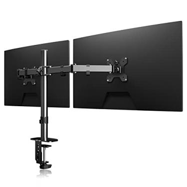 Imagem de Suptek Suporte de mesa para monitor duplo, braço de monitor duplo ajustável para 2 telas de computador de até 27 polegadas, suporte de monitor duplo extra alto de 40 cm para mesa, comporta até 10 kg