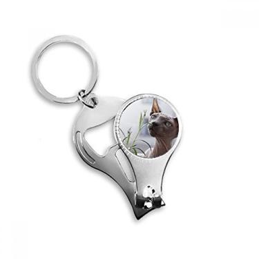 Imagem de Cortador de unhas com fotografia de gato fino cinza animal chaveiro abridor de garrafas