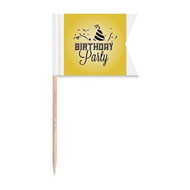 Imagem de Contorno de aniversário Felicitations Texto palito de dente Marcação de rotulagem para bolo de festa Prato de queijo