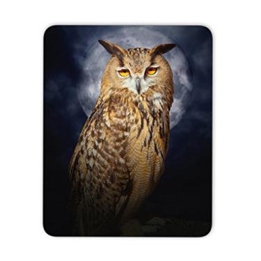 Imagem de Mouse pad Bubo Bubo Eagle com coruja de pássaro noturno lua cheia, mouse pad de borracha natural, pulseira de qualidade criativa protegida por pulso mesa personalizada, mouse pad (9,5 polegadas x 7,9 polegadas)