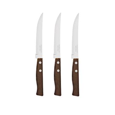 Imagem de Conjunto De Facas Para Churrasco E Frutas Tramontina Tradicional Com Lâminas Em Aço Inox E Cabos De Madeira Natural 3 Peças