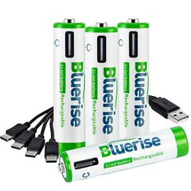 Imagem de Baterias AAA recarregáveis BLUERISE 20 minutos carregamento USB tipo C 4 em 1 cabo USB C 4 pçs 1,5 V 400 mAh baterias de lítio de energia acima de 1200 ciclos (AAA)