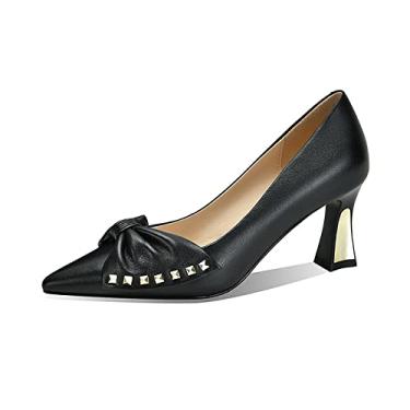 Imagem de Sapatos femininos de salto alto sem cadarço salto alto 7 cm salto médio para mulheres, 7 cm bico fino sapatos sociais sapatos de festa à noite, preto, 34 EU/3 US