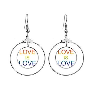 Imagem de Brincos LGBT com bandeira de arco-íris Love Is Love, argola pendurada, joia circular