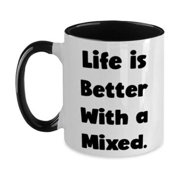 Imagem de Life is Better With a Mixed Caneca de dois tons de 325 ml, copo de gato misto, para gatos mistos