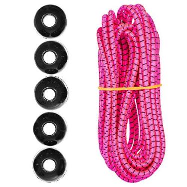 Imagem de Kits de cordas de choque Paracord Planet Ball – 3 m de cabo de choque de 0,5 cm – para acampamento, eventos, tendas, caminhadas, lonas e usos ao ar livre (rosa neon com preto X)