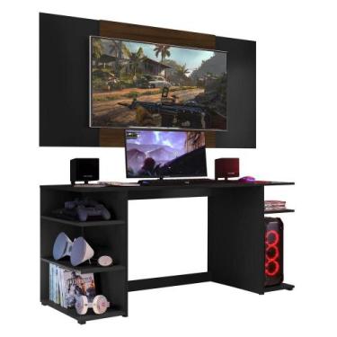 Imagem de Mesa Gamer Escrivaninha Com Painel Tv 55" Guilda Multimóveis Preto/Mad