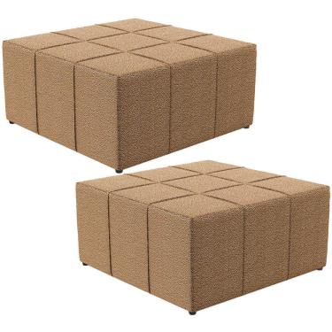 Imagem de Kit 02 Puffs Decorativo Para Sala de Estar Quadrado Milano 90x90cm W01 Bouclê Mostarda - Lyam Decor
