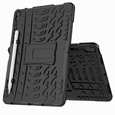 Imagem de Capa para tablet, capa protetora, capa para tablet compatível com iPad Air 4 2020 10,9 polegadas textura de pneu à prova de choque TPU+PC capa protetora com suporte de alça dobrável (cor: preto)