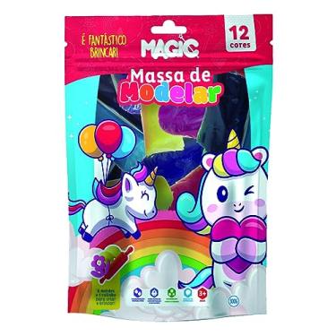 Imagem de Massinha de modelar com 6 moldes + 1 rolinho + 12 cores | Tema: Unicórnio | 300g
