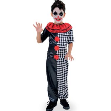 Imagem de Fantasia Pierrot Macabro Infantil Macacão Palhaço Zumbi Halloween Circo Terror Carnaval Festa Dia das Bruxas