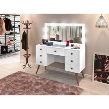 Imagem de Penteadeira Camarim Retro 7 Gavetas  100% Mdf C/ Led - Espelho -Gaveta Maquiagem - Exclusiva