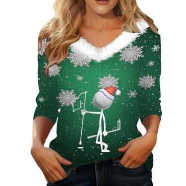 Imagem de Elogoog Camiseta feminina Merry Christmas Shirt for Women Pullover Cold Shoulder Cute Tree Snowflake Tops Sexy Red Wine Cup Impresso Sweater (Verde, XX-Grande), Verde, XXG