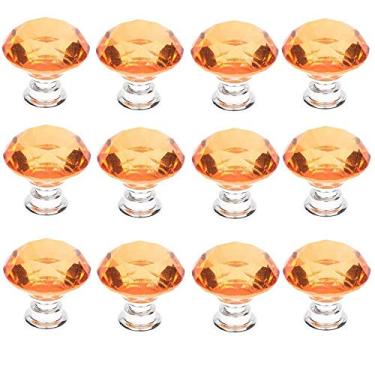 Imagem de 12 peças 30 mm de vidro cristal rosa em forma de diamante puxador de gaveta de armário para armário, armários de cozinha e banheiro, caixa, estante, venezianas, etc. (amarelo)