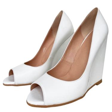 Imagem de Frankie Hsu Sapatos femininos sexy de salto alto anabela branca, sapato de salto alto fofo peep toe, sapato de estilete de designer de tamanho grande grande para mulheres e homens, Branco, 17