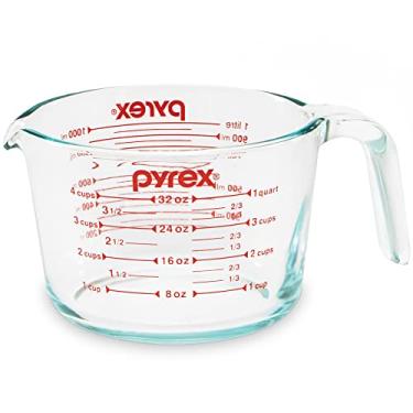 Imagem de Pyrex Copo medidor de vidro de 4 xícaras para assar e cozinhar, máquina de lavar louça, freezer, micro-ondas e forno pré-aquecido, ferramentas essenciais de cozinha
