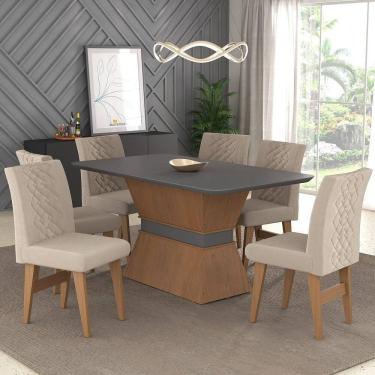 Imagem de Conjunto Mesa de Jantar 160 cm com 6 cadeiras Nairobi Multimóveis EX1011 Madeirado/Grafite/Bege