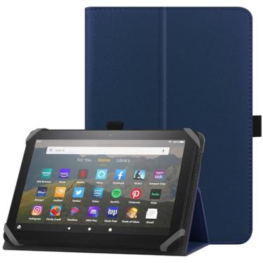 Imagem de HoYiXi Capa universal para tablet Fire HD 8 2020/2022 de 7 a 8 polegadas e Fire HD 8 Plus 2020/2022 com suporte e alça de mão para tablet Samsung Lenovo Android de 7 a 8 polegadas - azul marinho