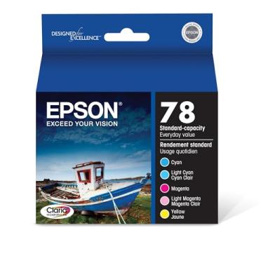 Imagem de EPSON 78 Claria Tinta de Alta Definição Capacidade Padrão Pacote Combo de 5 Cores (T078920) Funciona com Artisan 50, Photo R260, R280, R380, RX580, RX595, RX680