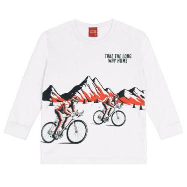 Imagem de Camiseta Menino Kyly Manga Longa Algodão Branco Bicicleta
