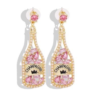 Imagem de Brincos de champanhe para mulheres, brincos de garrafa de champanhe com strass, brincos de cristal de taça de vinho, brincos de garrafa de vinho, acessórios de celebração para festas de, Zinco, Sem