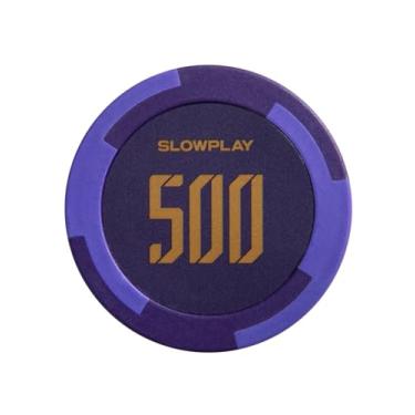 Imagem de SLOWPLAY Godel Clay Poker Chips, composto de argila pesada de 14 gramas, fichas grandes de 40 mm a granel, pacote de 50 com denominação de 500