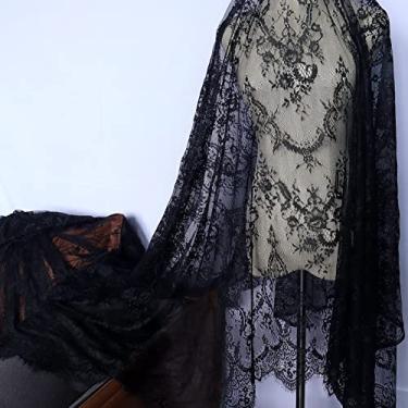 Imagem de IDONGCAI Tecido de renda macio Chantilly French Eyelash Floral Lace Fabric by The Yard para decoração de casa vestido de casamento 152 x 300 centímetros acabamento em renda preto