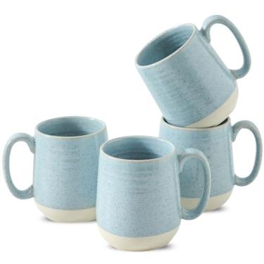 Imagem de Hasense Conjunto de 4 canecas de café de cerâmica com alça para mulheres e homens, canecas grandes modernas para cappuccino, chá, cacau, micro-ondas, lava-louças, presentes para o Dia das Mães, azul