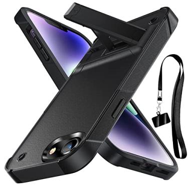 Imagem de YSLBWLE Capa para iPhone SE 2022/iPhone SE 2020/8/7, capa protetora resistente à prova de choque, proteção de nível militar, resistente a arranhões, capa fina e fina, com suporte, com cordão, preta