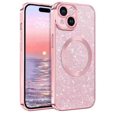 Imagem de VENINGO Capa para iPhone 15, capa de celular para iPhone 15 [compatível com MagSafe] [suporte para carro] Capa protetora fina fina com revestimento magnético brilhante TPU macio à prova de choque para