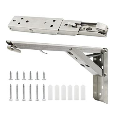 Imagem de 2 peças de suportes de prateleira dobráveis, suporte de prateleira triangular dobrável de metal resistente TTZEZE resistente, dobradiça de mesa dobrável ajustável DIY montada na parede, economia de