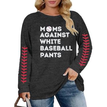 Imagem de Camiseta feminina plus size beisebol mãe manga longa My Heart is on That Field camiseta casual beisebol Mama Tops (2-5X), Cinza escuro - 2a, 3G
