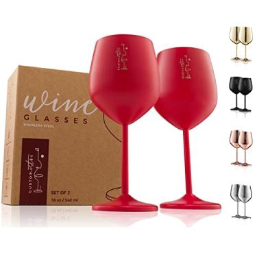 Imagem de Gusto Nostro Taça de vinho de aço inoxidável - 510 g - Taças de vinho coloridas inquebráveis para viagens, acampamento e piscina - Taça de vinho de metal portátil chique, única e legal para atividades