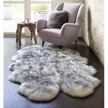 Imagem de HUAHOO Tapete de pele de carneiro genuíno premium branco cinza real da Austrália pele de carneiro natural luxo macio pele de cordeiro tapete capas de assento para crianças quarto sofá capa de cadeira quarto pelt/4' x 6' ponta de lobo