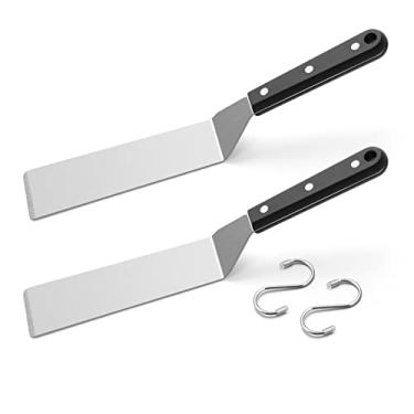 Imagem de Conjunto de espátula de metal, espátula HaSteeL de aço inoxidável longa e estreita, espátula de panqueca de hambúrguer resistente com alça de ABS, acessórios de chapa para churrasco, topo plano, ferro