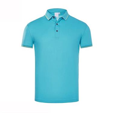 Imagem de Polos de desempenho masculino poliéster cor sólida camisa de malha estiramento umidade wicking seco ajuste regular leve colarinho atlético(Color:Blue,Size:S)